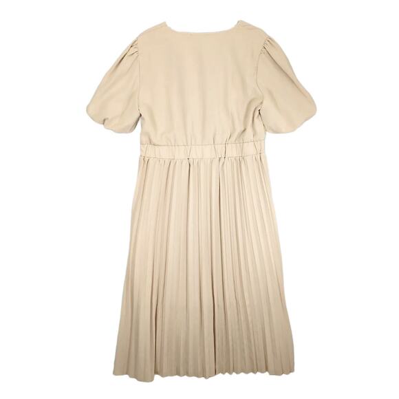 Pretty Garden Women's XL Beige Pleated Wrap Maxi Dress Short Puff Sleeves V-Neck - Picture 2 of 7